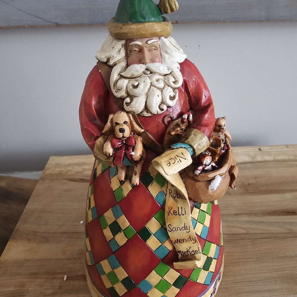 Jim Shore Santa Figurine with Dog and Toys in Red and Green